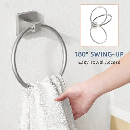 RUACQ Towel Ring, Hand Towel Holder for Bathroom Wall, Brushed Nickel | Wall Mounted Hand Towel Bar, 304 Stainless Steel Towel Hanger, Square Base, Round Towel Holder Design, Modern, Heavy Duty - color: Brushed Nickel, size: 1