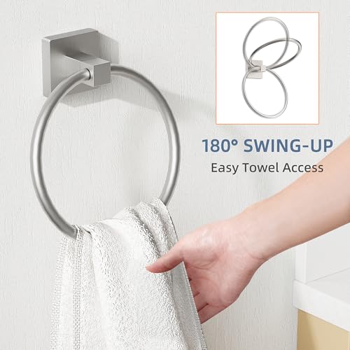 RUACQ Towel Ring, Hand Towel Holder for Bathroom, Brushed Nickel, 2 Pack | Wall Mounted Hand Towel Bar, 304 Stainless Steel Towel Hanger, Square Base, Round Towel Holder Design, Modern, Heavy Duty - color: Brushed Nickel, size: 2
