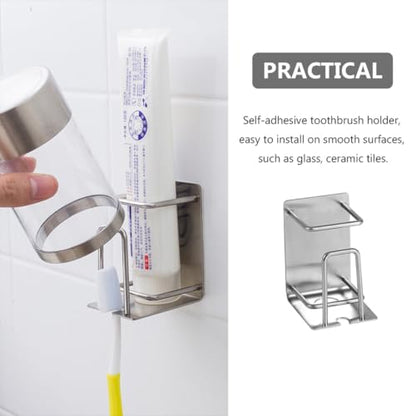 VANZACK Stainless Steel Wall Mounted Toothbrush and Toothpaste Holder Rinsing Cup Organizer, Punch-Free Bathroom Storage Rack for Home Use