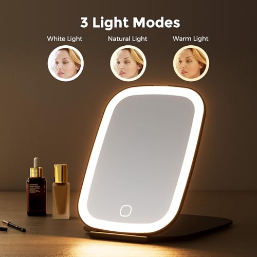 NEZZOE Rechargeable Travel Makeup Mirror with LED Light, 7x5 Inch, Black - color: 7"x5"-black