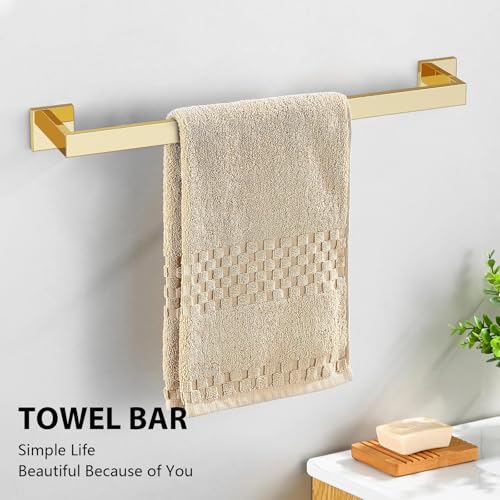 YACVCL 5-Piece Bathroom Hardware Accessories Set 23.6 inch Towel Bar Set Modern Towel Rack Set Stainless Steel Wall Mounted Bathroom Towel Holder Set(Bright Gold) - color: Bright Gold