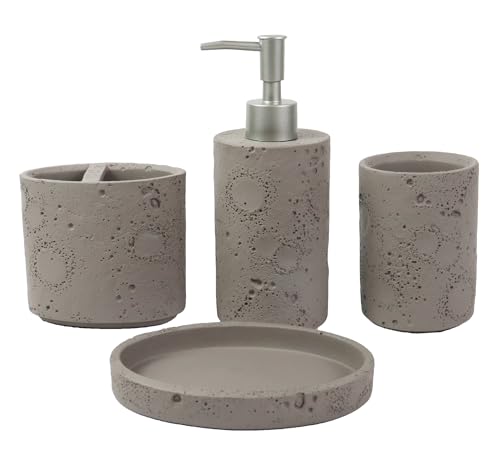 Hymmah Meteorites Bathroom Accessories Set,Farmhouse Bathroom Decor,4 Pcs Resin Gift Set Apartment Necessities, Contain Cotton Swab Jar,Soap Dispenser,Tumbler，Soap Dish/Tray - color: Meteorite