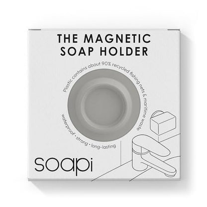 Magnetic Soap Holder – No-Drill Installation – Space-Saving Wall Soap Dish – Wall Mounted, Eco-Friendly Bar Soap Holder – Recycled Ocean Plastic – Stick Anywhere - Soapi (Grey) - color: Grey