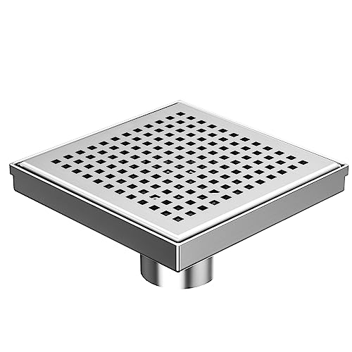 Neodrain 6 in Brushed Square Shower Drain with Quadrato Pattern Grate | 304 Stainless Steel Square Drain for bathroom, with Hair Strainer and Lifting Hook,Waterproof & Durable, CUPC Certified - color: Stainless, size: 6 IN