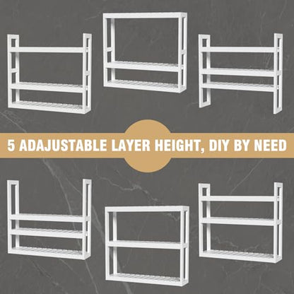 Domax Bathroom Shelves Over Toilet Storage - 3 Tier Wall Mounted Bamboo Bathroom Shelf Organizer Multifunctional Adjustable Layer Free Standing Utility Shelves for Bathroom Living Room Kitchen, White - color: White