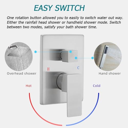 Shower System Brushed Nickel Bathroom Rainfall Shower Faucet Set Complete Wall Mounted 6 Inch Shower Head and Handle Set with Rough-in Valve Body and Trim Kit - color: Brushed Nickel, size: 6 Inch
