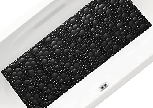 Extra Long Pebble Bath Tub Shower Mat 34.2 x 15.7, Bathmat Non-Slip with Suction Cups, Machine Washable, Bathroom Mats, Smooth/Non-Textured Surface Only (34.2" x 15.7", Black) | Extra Long Bath Mat for Tub Non Slip, Machine Washable, Shower Mats for Insid