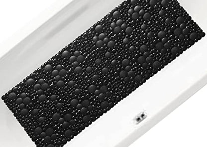 Extra Long Pebble Bath Tub Shower Mat 34.2 x 15.7, Bathmat Non-Slip with Suction Cups, Machine Washable, Bathroom Mats, Smooth/Non-Textured Surface Only (34.2" x 15.7", Black) | Extra Long Bath Mat for Tub Non Slip, Machine Washable, Shower Mats for Insid