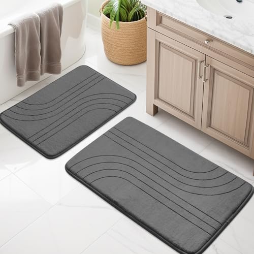 Bathroom Rugs Sets 2 piece, Soft Memory Foam Bath Mat Set, Non Slip Bathroom Mats 2 Piece, Machine Washable Bath Rugs Set for Bathroom, Tub, Toilet and Floor (Dark Grey) - color: Dark Grey-2, size: 2 PC