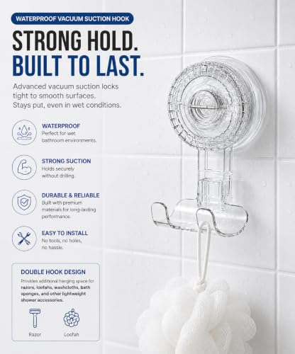 HOME&I Suction Cup Razor Holder for Shower, 2 Pack, No-Drill Double Hooks - style: Twist Lock+Double Hook