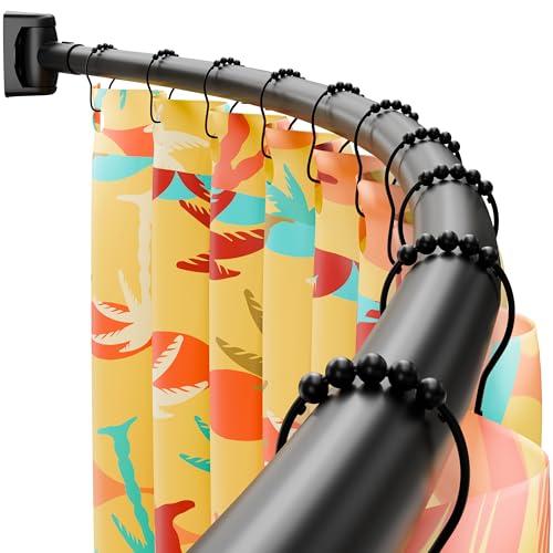 Curved Shower Curtain Rod, Need to Drill, 35-76 inches Adjustable Curved Shower Rod Rustproof Shower Rod Round Shower Curtain Rod for Bathroom, Bathtub, Stall, Stainless Steel, Black - color: black