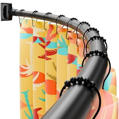 Curved Shower Curtain Rod, Need to Drill, 35-76 inches Adjustable Curved Shower Rod Rustproof Shower Rod Round Shower Curtain Rod for Bathroom, Bathtub, Stall, Stainless Steel, Black - color: black