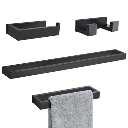 Lairuier Matte Black Bathroom Hardware Accessories, 4PCS Towel Bar Set | Including Towel Bar, Towel Holder, Toilet Paper Holder, Towel Hook, SUS304 Stainless Steel Bathroom Towel Holder Hardware Set - color: Matte Black, size: Set B