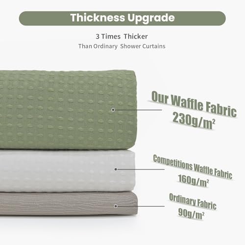 Inhousolu Fabric Shower Curtain, Waffle Weave 230 GSM Polyester, Weighted Hem, Metal Hooks Included, Water Repellent Washable, 72 x 84 Inch, Sage Green - color: Sage Green, size: 72"W x 84"L (Pack of 1)