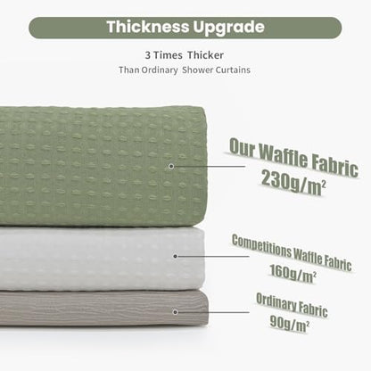 Inhousolu Fabric Shower Curtain, Waffle Weave 230 GSM Polyester, Weighted Hem, Metal Hooks Included, Water Repellent Washable, 72 x 84 Inch, Sage Green - color: Sage Green, size: 72"W x 84"L (Pack of 1)