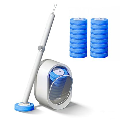 SOPAMI Disposable Toilet Brush and Holder Set with 16 Refills for Bathroom | Disposable Toilet Cleaning System,Toilet Wand Kit,Wall-Mounted or Floor-Standing Holder Toilet Cleaning Stick Touch Free