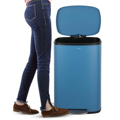 happimess Connor 2-Piece Iron Trash Can, Bright Cobalt Blue | 13.2 And 1.3 Gallons, Rectangular, Soft-Close Lid, Step Pedal, 20 Liners, 26" And 12" Height - color: Bright Cobalt Blue