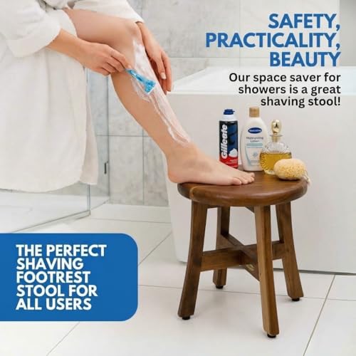 EcoDecors Shoji 12-Inch Teak Shower Stool with Storage Shelf, Waterproof | Quick and easy assembly with included hardware and an interlocking frame for secure, long-lasting performance. - size: 12" x 13.5"H