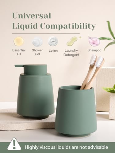 INGOFIN Ceramic Soap Dispenser, 14 oz Bathroom Hand Soap Dispenser, Liquid Dispenser with Pump, Refillable Modern Lotion Dish Dispenser for Kitchen, Matte Green - color: Green-liquid