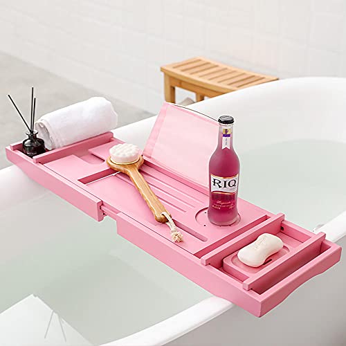 Expandable Hot Tub Tray Designed with Premium Bamboo, with Tablet Holder, Mobile Phone Tray and Wine Glass Slot.