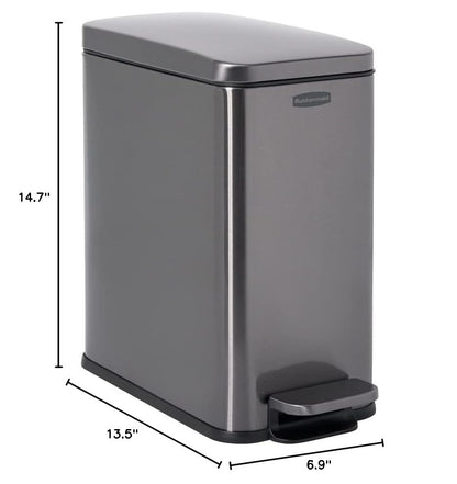 Rubbermaid Stainless Steel Slim Step-On Trash Can, 2.6-Gallon, Charcoal, Wastebasket with Lid for Home/Bathroom/Kitchen - style: Slim Step-On