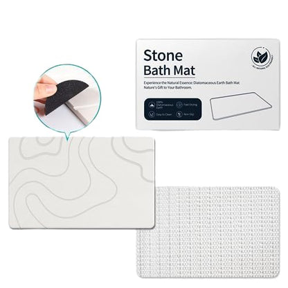 Diatomite Bathroom Stone Mat, Quick-Drying Bathroom Mat with Wave Pattern, Modern Design (White)