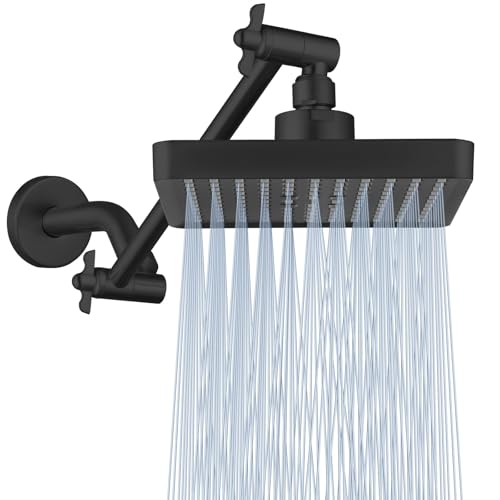 High Pressure Rain Shower Head with 11'' Extension Arm - High Flow Rainfall Showerhead - Luxury Modern Look - Pressure Boosting (Square, Brushed Nickel) - color: Matte Black, style: 6" Square