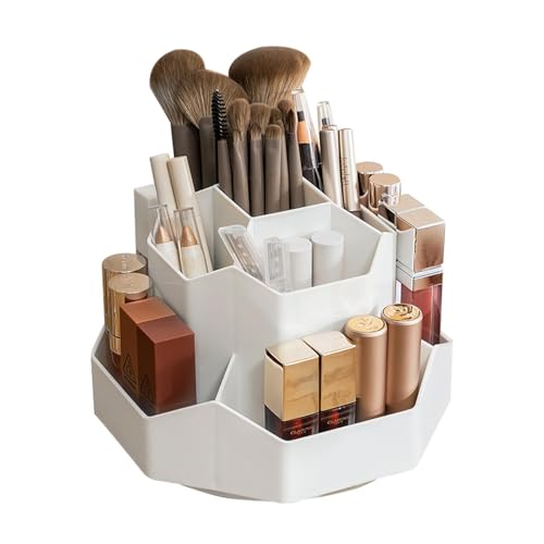 360° Rotating Makeup Brush Holder Organizer with 9 Slots, Makeup Organizers Countertop, Cosmetic Storage for Vanity Desktop Bathroom (White)