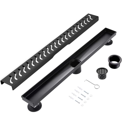 Linear Shower Drain, 28 inch Matte Black | Including Hair Catcher and Removable Grate, 304 Stainless Steel, Easy to Install and Clean (Drain Base Not Included) - color: Matte Black, size: 28 inch