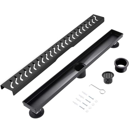 Linear Shower Drain, 28 inch Matte Black | Including Hair Catcher and Removable Grate, 304 Stainless Steel, Easy to Install and Clean (Drain Base Not Included) - color: Matte Black, size: 28 inch