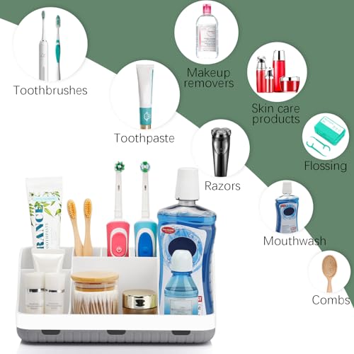 GFWARE Toothbrush Holders for Bathrooms Countertop Organizer - Kids Electric Toothbrush and Toothpaste Holder Detachable 7 Slots Tooth Brush Organization Bathroom Accessories Storage Vanity, White | Detachable Kids Electric Toothbrush and Toothpaste Holde