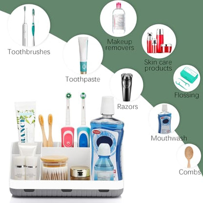 GFWARE Toothbrush Holders for Bathrooms Countertop Organizer - Kids Electric Toothbrush and Toothpaste Holder Detachable 7 Slots Tooth Brush Organization Bathroom Accessories Storage Vanity, White | Detachable Kids Electric Toothbrush and Toothpaste Holde