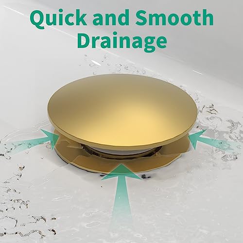 Bathroom Pop up Drain Without Overflow, Anti-Clogging Vessel Sink Drain Strainer, Pop Up Drain with Detachable Basket, Hair Catcher Bathroom Sink Drain Stopper(Brushed Gold, No Overflow) | Anti-Clogging Vessel Sink Drain Strainer, Pop Up Drain with Detach