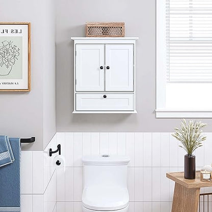 Spirich Bathroom Wall Cabinet, White Medicine Cabinet with Doors | Adjustable Shelf, Lower Tilt-Out Cube, FSC-Certified MDF, Space-Saving Concealed Storage for Toiletries, Towels, or Medicine - size: 2 Doors & Tilt-Out Cube