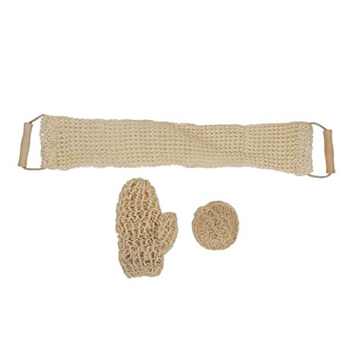 3Pcs Exfoliating Loofah Back Scrubber, Long Body Washcloth Towel Sisal Glove Deep Clean Shower Loofah Set for Home Travel Bathroom