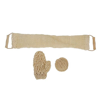 3Pcs Exfoliating Loofah Back Scrubber, Long Body Washcloth Towel Sisal Glove Deep Clean Shower Loofah Set for Home Travel Bathroom