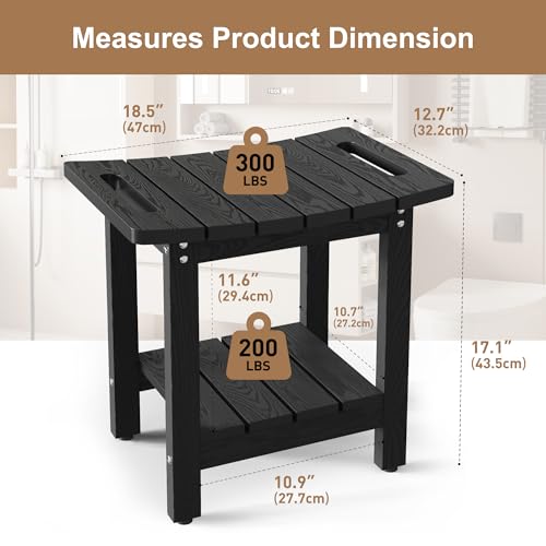 HIPS Shower Benches for Inside Shower, Shower Stool with Space-Efficient Storage Shelf, Waterproof Shower Chair Seat for Spa Bathroom(Black) - color: Black