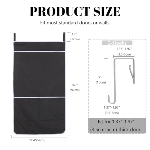 Black Hanging Laundry Hamper Bag, XL Door Hanging Hamper with Large Openging Laundry Hamper Storage Bag Large Size 36X22 Inch, Over Door Hamper