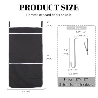 Black Hanging Laundry Hamper Bag, XL Door Hanging Hamper with Large Openging Laundry Hamper Storage Bag Large Size 36X22 Inch, Over Door Hamper