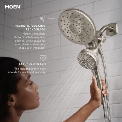 Moen 26009SRN Engage Magnetix 2-in-1 Combo Rain Showerhead with Handheld Spray, Magnetic Docking System, Spot Resist Brushed Nickel, 6-Spray Settings, 2.5 GPM | Handheld Spray, Magnetic Docking System, Spot Resist Brushed Nickel, 6-Spray Settings, 2.5 GPM