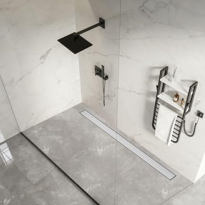 Linear Shower Drain - 48 Inch Brushed Nickel, with Tile Insert Panels | AISI 304 Stainless Steel Shower Drain with Adjustable Feet, Hair Catcher, Rectangle Shower Floor Drain Fits Bathroom, Balcony - color: Brushed Nickel, size: 48 Inch
