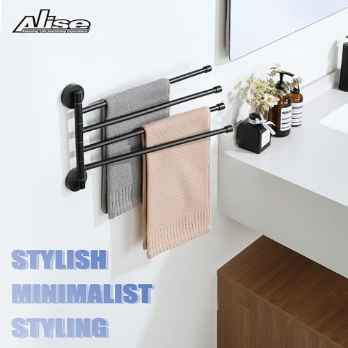 Alise Swivel Towel Rack,Folding 4 Arms Hand Towel Bars Towel Hanger for Bathroom,Wall Mount Drying Racks for Laundry,SUS304 Stainless Steel Swing Out Towel Holder Storage Space Saving,Matte Black | Space Saving Swing Arm Towel Rack for Bathroom Kitchen Ou