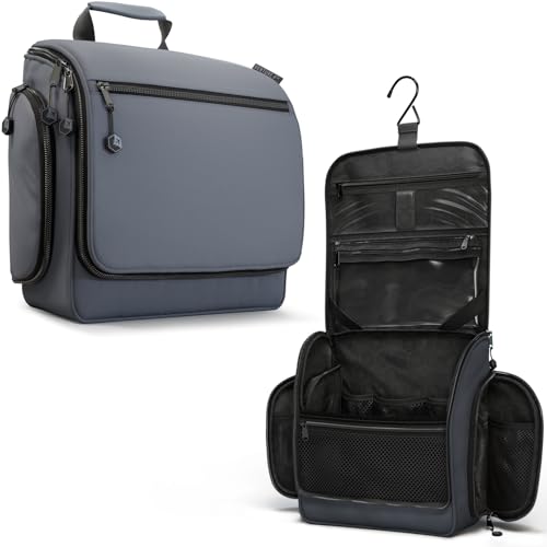 VENTURE 4TH Hanging Travel Toiletry Bag, 18 Compartments - Gray | Hangs on rails, hooks or doors; stands upright. Removable TSA pouch. Water-resistant Nylon 290D Twill, reinforced stitching. - color: Gray