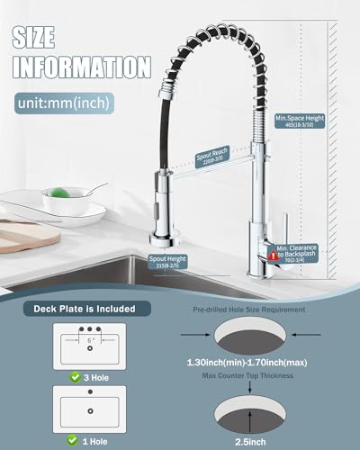 Kitchen Faucet, Commercial Kitchen Sink Faucets with Pull Down Sprayer, Stainless Steel Faucets for Kitchen Sinks, Dual Function Spray Head, Single Handle Spring Kitchen Faucets -Chrome Finish - color: E-Chrome Polished, style: Classic