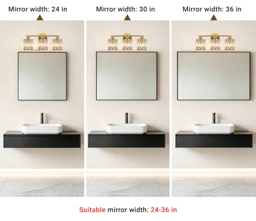 Lxybcce Brushed Antique Brass 3-Light Bathroom Vanity Light, 19 in Modern Crystal Bathroom Lighting Fixtures Over Mirror, E26 Hardwired Bathroom Wall Sconce - color: Gold, size: 19in