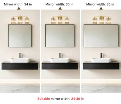 Lxybcce Brushed Antique Brass 3-Light Bathroom Vanity Light, 19 in Modern Crystal Bathroom Lighting Fixtures Over Mirror, E26 Hardwired Bathroom Wall Sconce - color: Gold, size: 19in