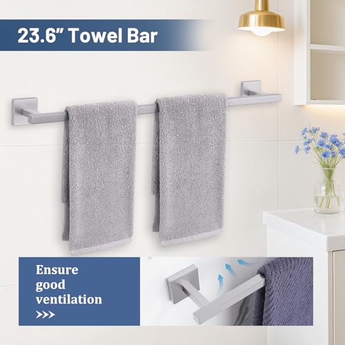 TURS 5-Pieces Brushed Nickel Bathroom Hardware Accessories Set 23.6" Towel Bar Set Wall Mounted Square Toilet Paper Holder with Shelf Stainless Steel - color: Brushed Nickel