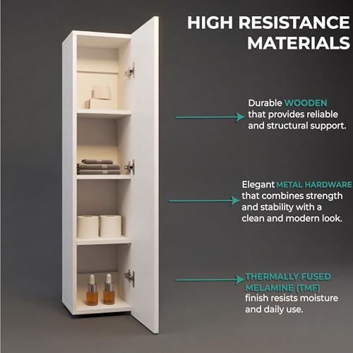 Tuhome Tall Wall Cabinet, 43.3" High Slim One Door Storage with Adjustable Shelves, White Wall Mounted Bathroom Wall Cabinet & Kitchen Wall Cabinet for Toiletries, Towels, Spices