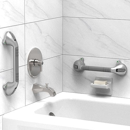 16.5inch Suction Bath Grab Bar with Indicators, Balance Assist Bathroom Shower Handle, Silver/Grey（Pack of 2） - size: 16.5 Inch (Pack of 2)