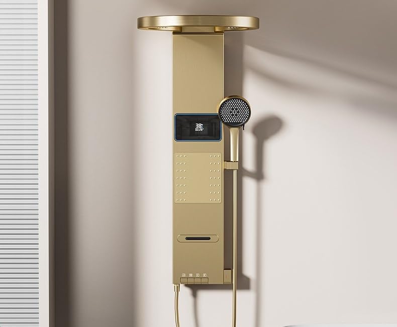 Modern Stainless Steel LED Shower Panel Tower Digital Temperature Display Multi-Function Wall Mount Column Rainfall Head Handheld Sprayer Body Massage Jets - color: Gray